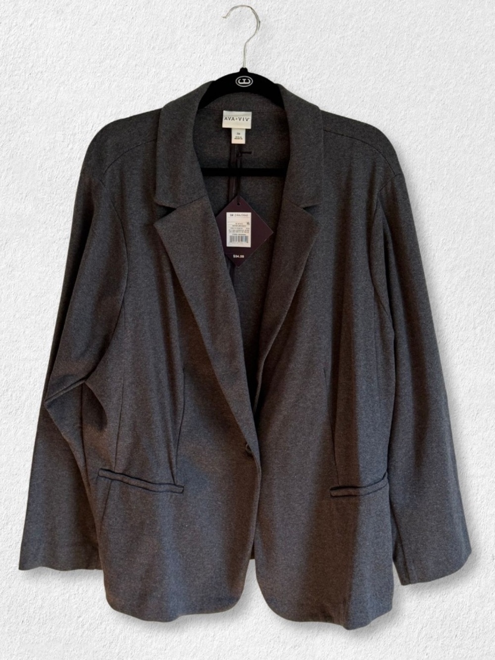 NWT Ava & Viv Dark Heather Gray Fitted Knit Blazer Jacket Plus Size 3X